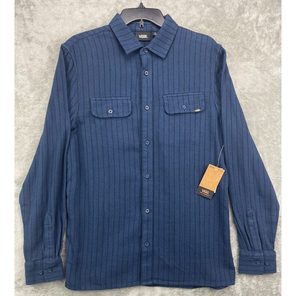 NWT Vans Men's Station Striped Dress Blues Shirt Button Front Long Sleeve Small